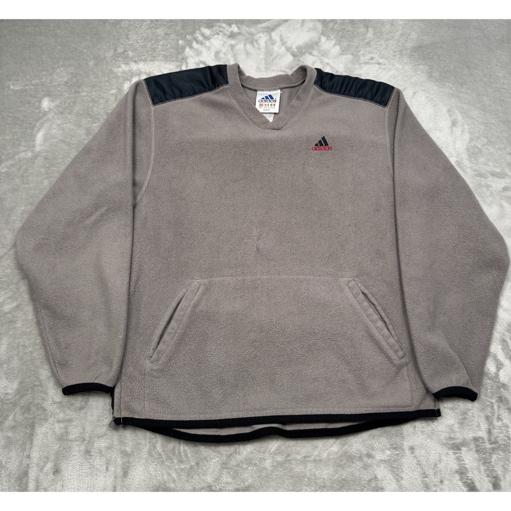 Vintage Adidas Sweatshirt Mens Large Gray Fleece Pullover Embroidered 90s Y2K